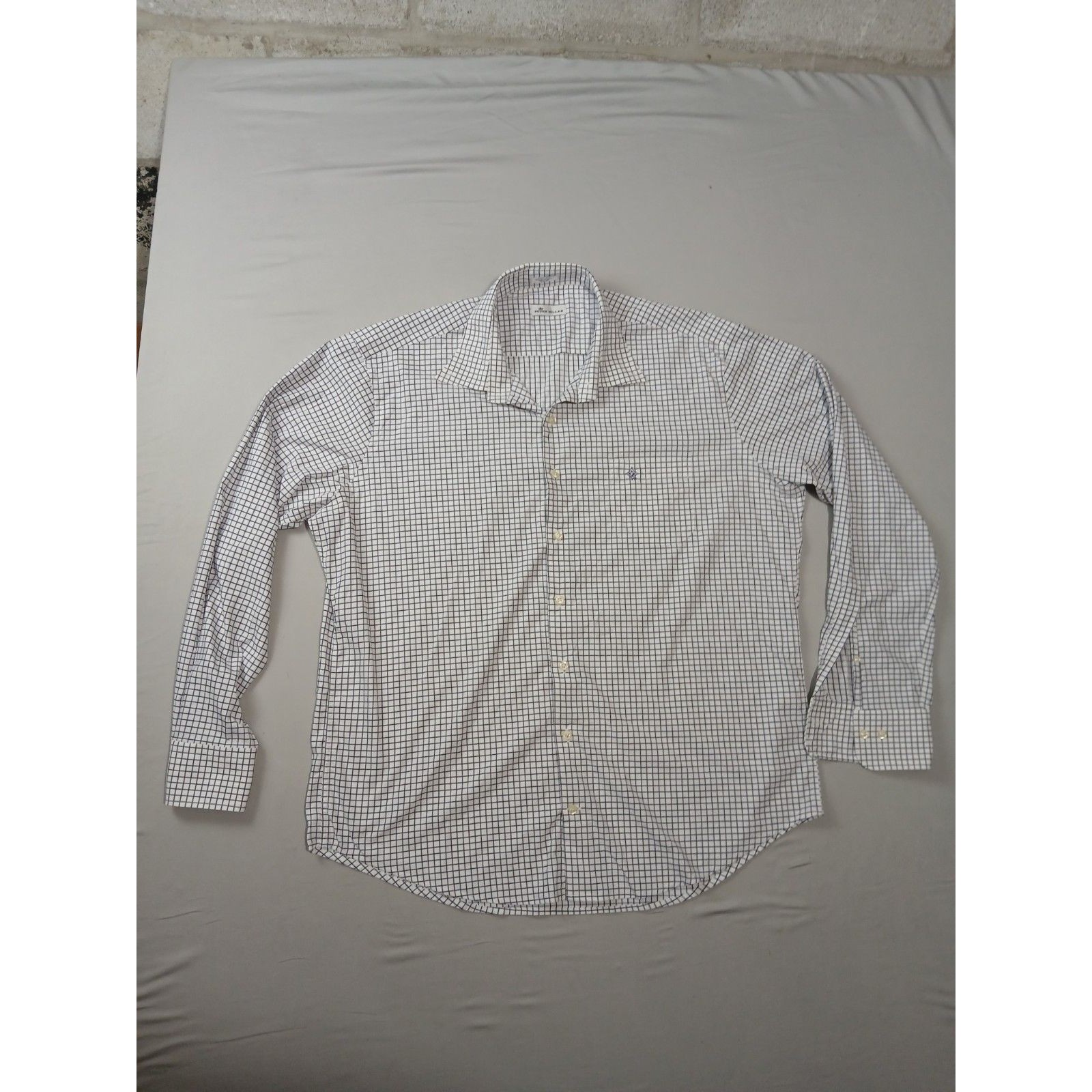 Peter Millar Windowpane Check Button Down Shirt Mens Xl Performance Stretch